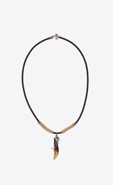 Shark tooth and fish bone necklace in crinkled leather